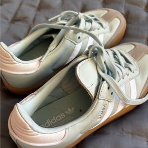 Adidas Women's Mint Green Sneakers with White Stripes